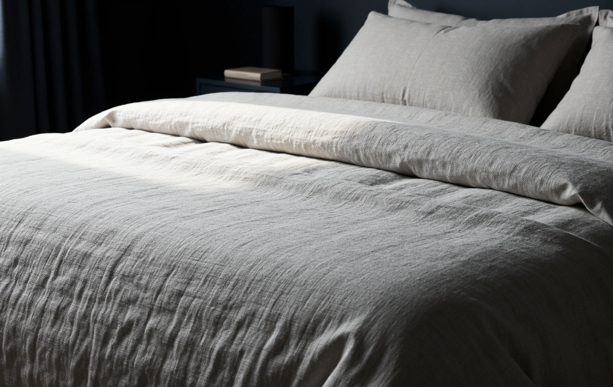 Textured linen bedding representing sleep quality